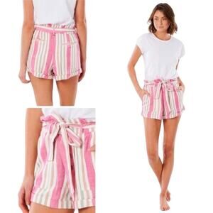 Rip Curl Pink Tan Striped Paper Bag Waist High Rise Shorts SM Summer Casual Boho